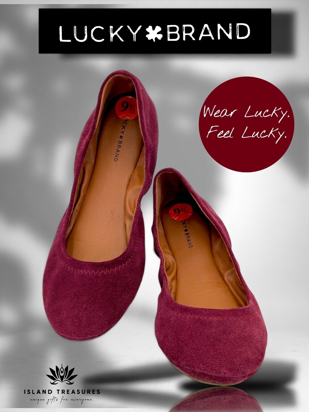 Lucky Brand Erin Size 9.5 Women's Burgundy Red Suede Ballet Flats Padded Insoles